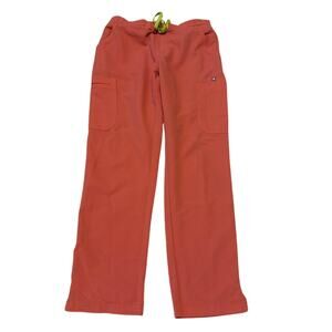 FIGS Straight-Leg Scrub Pants in Hot Coral with Lime Drawstring